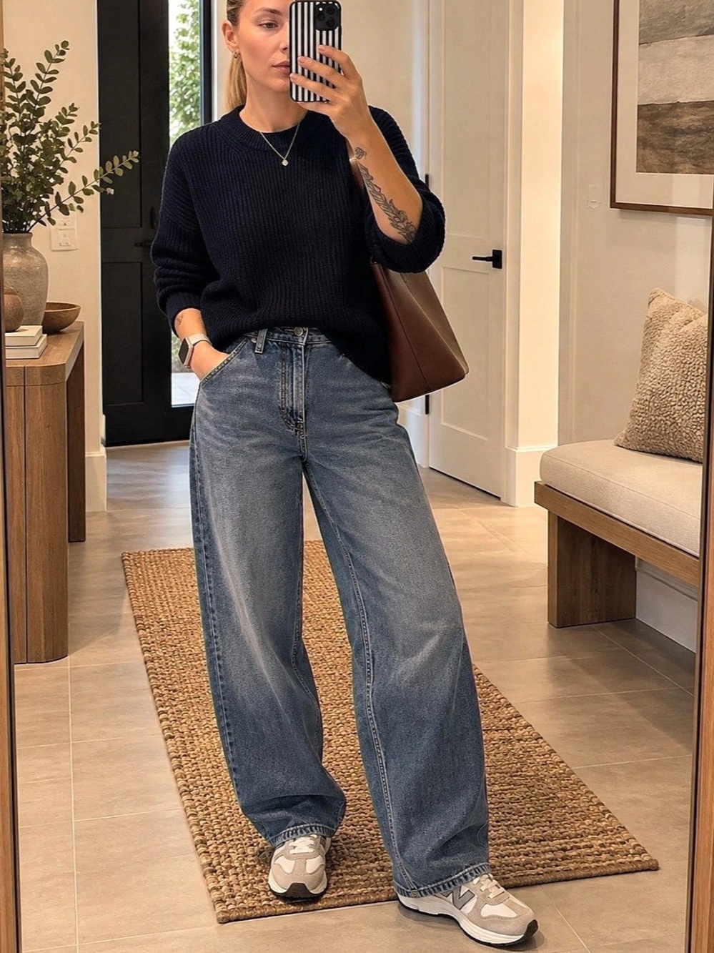 Zara Navy Ribbed Crewneck Sweater Like New
